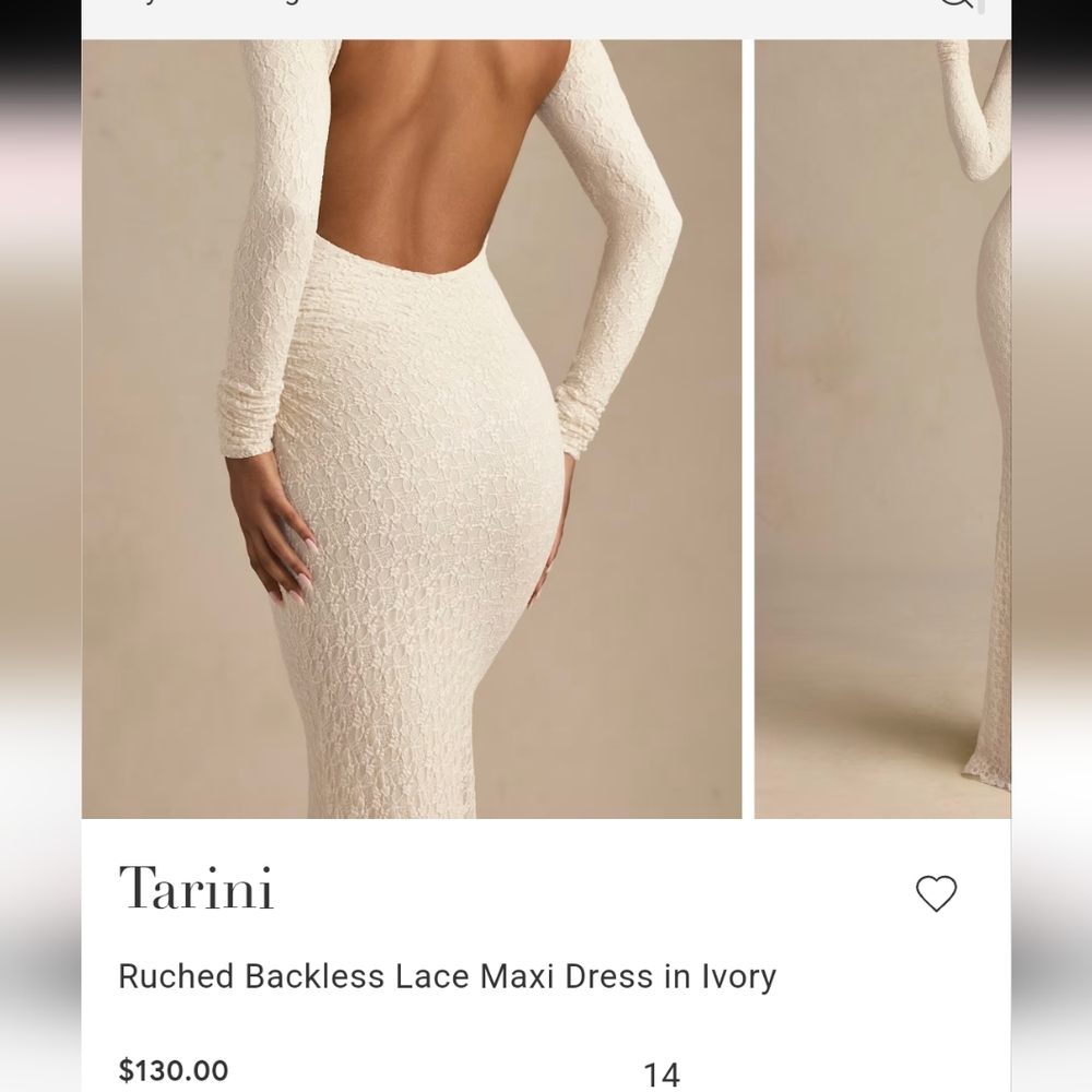 NWT Oh Polly Tarini Ruched Backless Lace Maxi Dress in Ivory, Size S - Picture 4 of 11